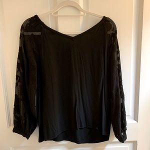 Loft Tie-Back Black Blouse